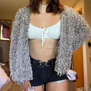 GREY FRINGE CARDIGAN